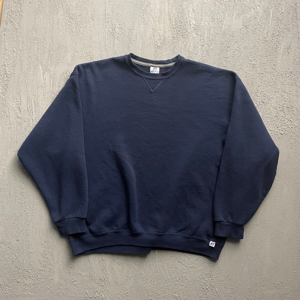 Vintage Russell Athletic Blank Crewneck Sweatshirt Mens XXL Navy Blue 90s